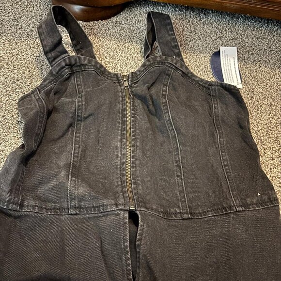 Zip Front Denim Bustier in black, size S (4-6). - Picture 4 of 8